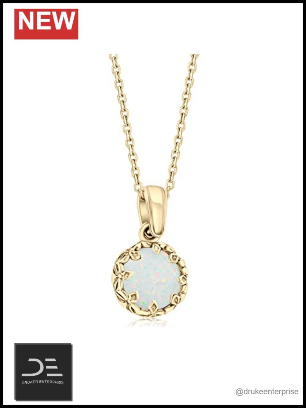 14k Gold Plated Opal Pendant Necklace Dainty Jewelry 18in Chain Women